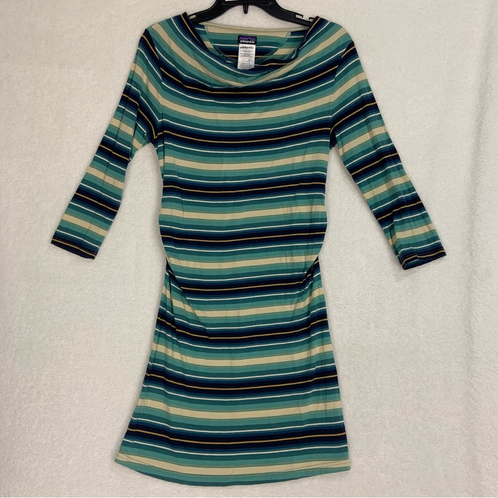 Patagonia Kamala Cowl Neck Dress Striped Tencel Organic Cotton Women’s Size M